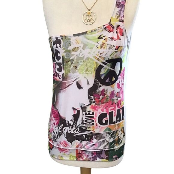 Off the shoulder peace, love, glam, fun top. Great for night club. - Picture 1 of 4